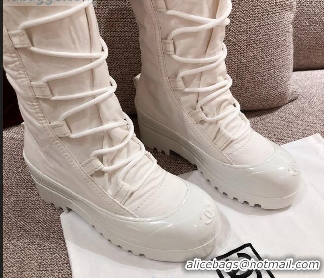 Top Quality Chanel Fabric and Patent Leather Lace-up High Boots C1151 All White 2020