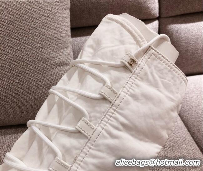 Top Quality Chanel Fabric and Patent Leather Lace-up High Boots C1151 All White 2020