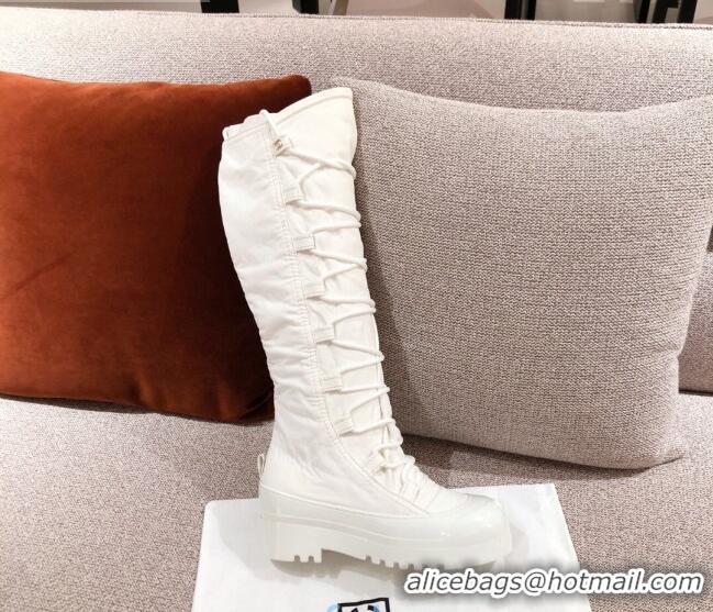 Top Quality Chanel Fabric and Patent Leather Lace-up High Boots C1151 All White 2020