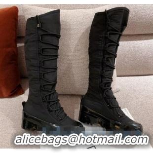 Discount Chanel Fabric and Patent Leather Lace-up High Boots C1151 All Black 2020