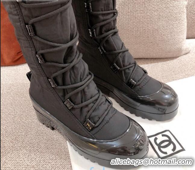 Discount Chanel Fabric and Patent Leather Lace-up High Boots C1151 All Black 2020