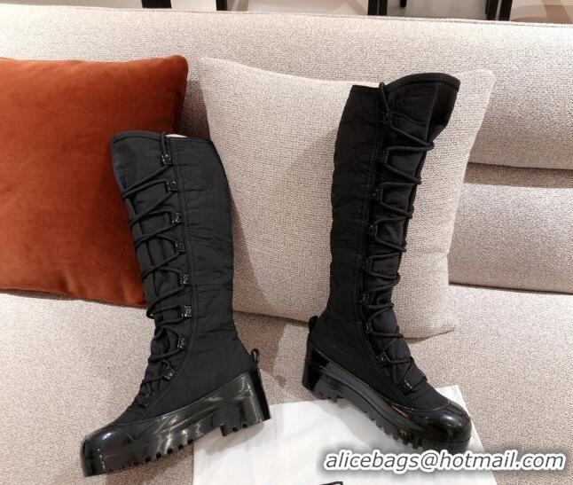 Discount Chanel Fabric and Patent Leather Lace-up High Boots C1151 All Black 2020