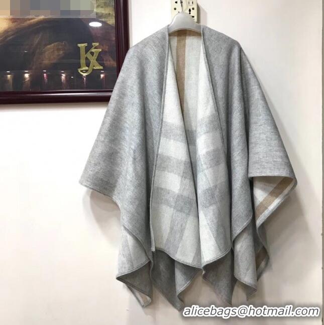 Top Quality Burberry Cashmere Wool Check Double Cape 92529 Grey 