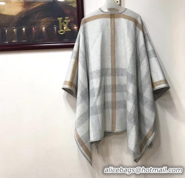 Top Quality Burberry Cashmere Wool Check Double Cape 92529 Grey 