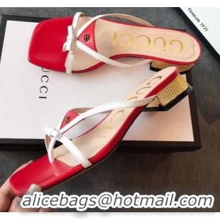 Low Price Gucci Leather Bow Thong Sandals 35mm 70407 Red 2020