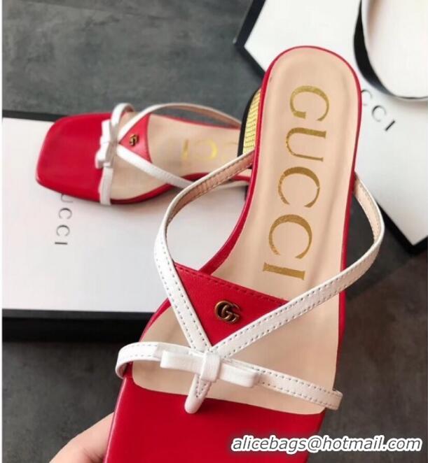 Low Price Gucci Leather Bow Thong Sandals 35mm 70407 Red 2020