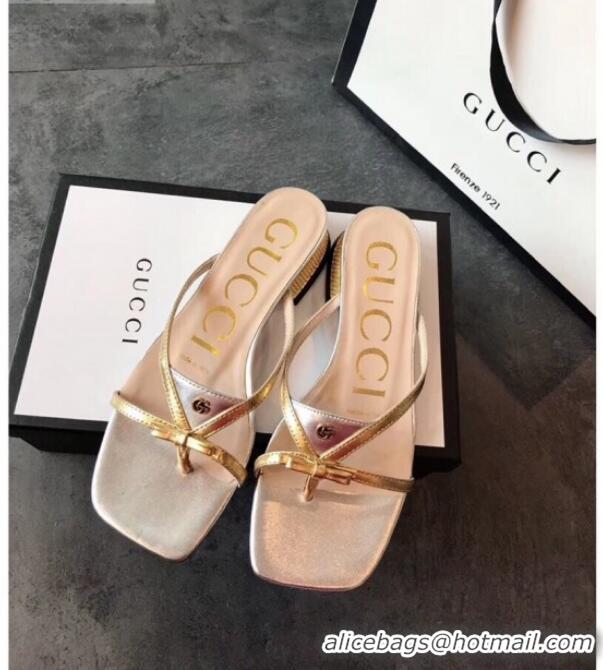 Good Quality Gucci Leather Bow Thong Sandals 35mm 70407 Silver 2020