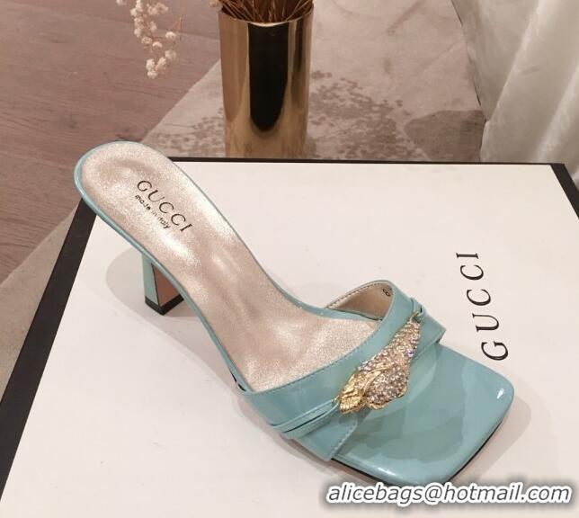 Perfect Gucci Patent Leather Charm Heel Slide Sandals 75mm 71401 Blue 2020