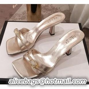 Classic Practical Gucci Patent Leather Charm Heel Slide Sandals 75mm 71401 Gold 2020