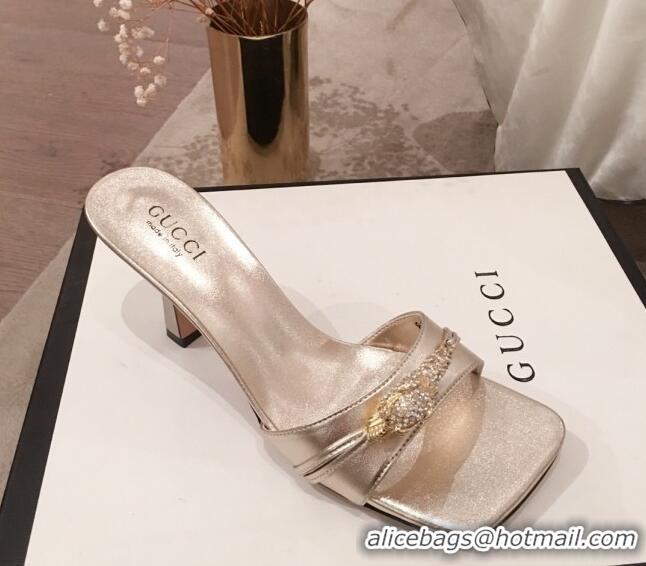 Classic Practical Gucci Patent Leather Charm Heel Slide Sandals 75mm 71401 Gold 2020