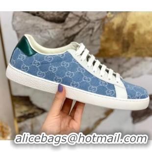 Luxury Classic Gucci GG Canvas Ace Sneakers 71412 Light Blue 2020