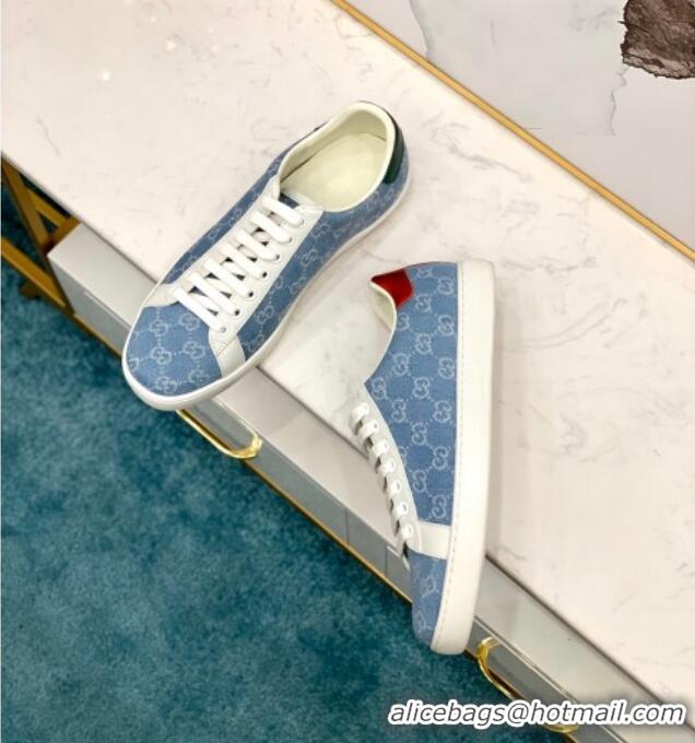 Luxury Classic Gucci GG Canvas Ace Sneakers 71412 Light Blue 2020