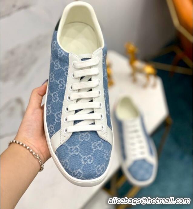 Luxury Classic Gucci GG Canvas Ace Sneakers 71412 Light Blue 2020