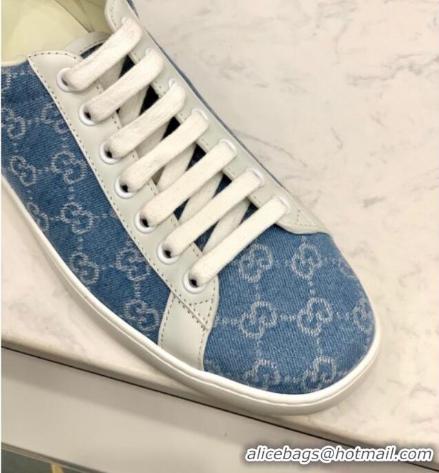 Luxury Classic Gucci GG Canvas Ace Sneakers 71412 Light Blue 2020