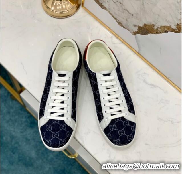 Original Cheap Gucci GG Canvas Ace Sneakers 71412 Navy Blue 2020