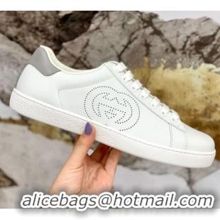 Luxury Hot Gucci Leather Ace Sneakers with Interlocking G 71417White/Grey 2020