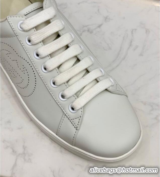 Luxury Hot Gucci Leather Ace Sneakers with Interlocking G 71417White/Grey 2020