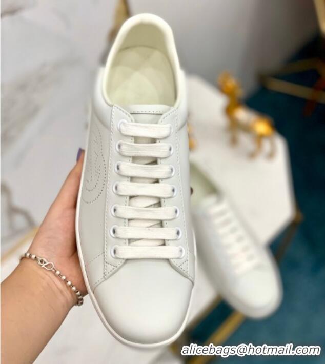 Luxury Hot Gucci Leather Ace Sneakers with Interlocking G 71417White/Grey 2020