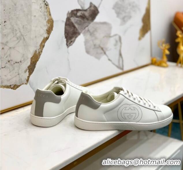 Luxury Hot Gucci Leather Ace Sneakers with Interlocking G 71417White/Grey 2020