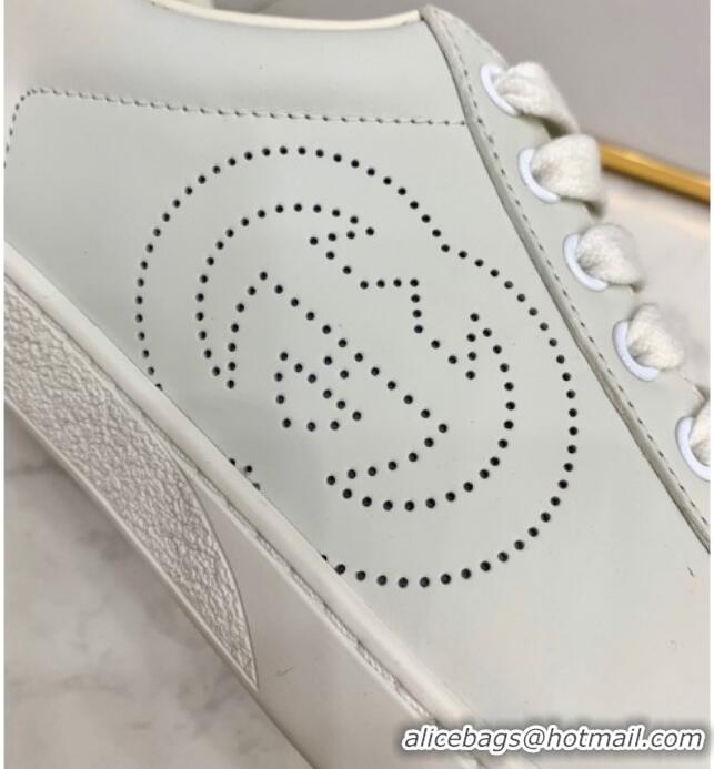 Luxury Hot Gucci Leather Ace Sneakers with Interlocking G 71417White/Grey 2020