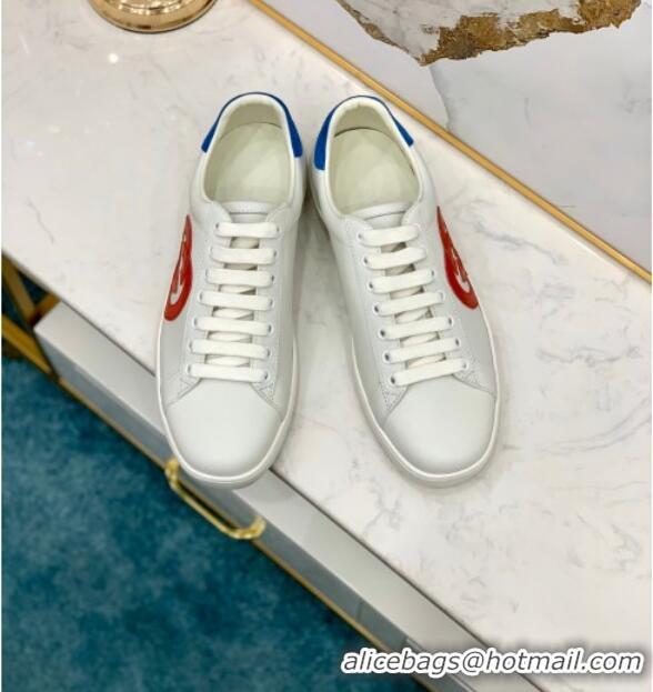 Perfect Gucci Leather Ace Sneakers with Interlocking G 71417 White/Blue 2020