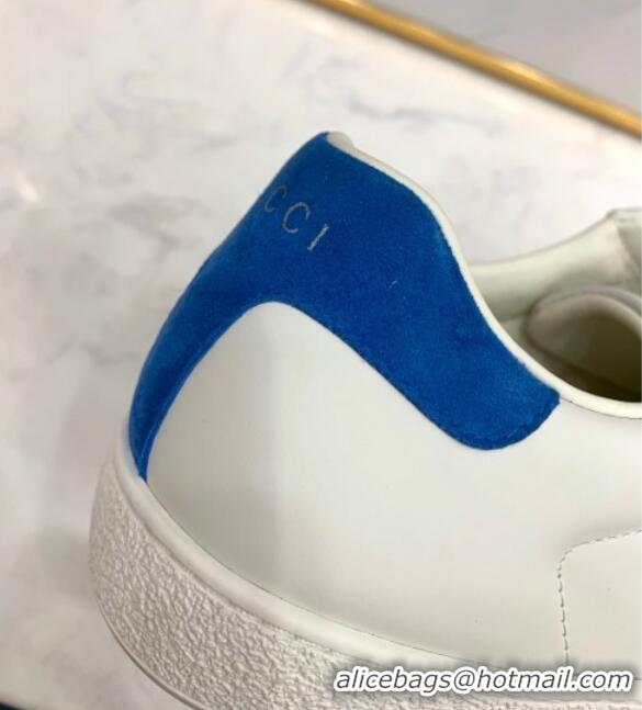 Perfect Gucci Leather Ace Sneakers with Interlocking G 71417 White/Blue 2020