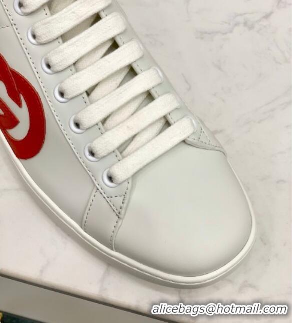 Perfect Gucci Leather Ace Sneakers with Interlocking G 71417 White/Blue 2020