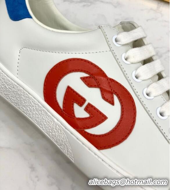 Perfect Gucci Leather Ace Sneakers with Interlocking G 71417 White/Blue 2020