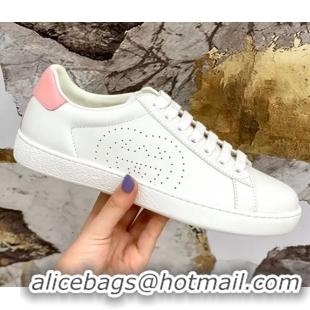 Good Quality Gucci Leather Ace Sneakers with Interlocking G 71417 White/Pink 2020