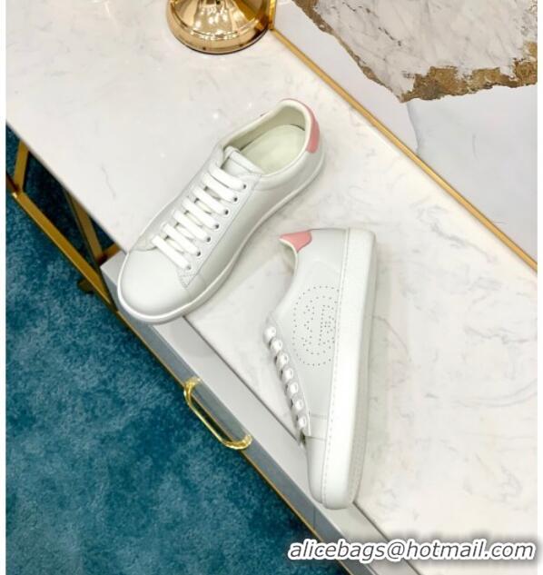 Good Quality Gucci Leather Ace Sneakers with Interlocking G 71417 White/Pink 2020