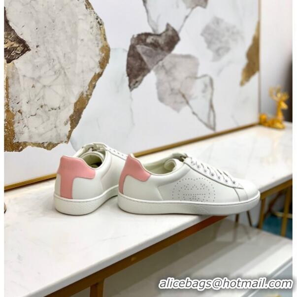 Good Quality Gucci Leather Ace Sneakers with Interlocking G 71417 White/Pink 2020