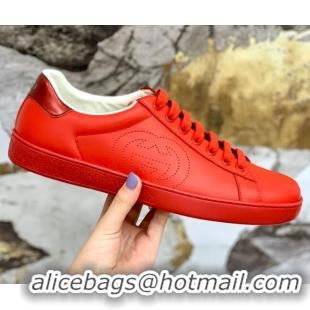 Charming Gucci Leather Ace Sneakers with Interlocking G 71419 Red/Burgundy 2020