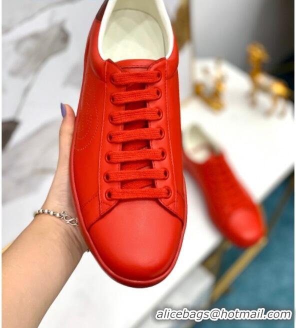 Charming Gucci Leather Ace Sneakers with Interlocking G 71419 Red/Burgundy 2020