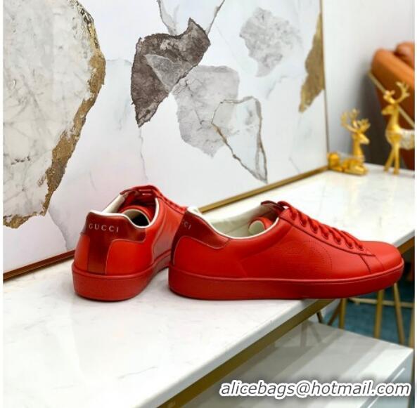 Charming Gucci Leather Ace Sneakers with Interlocking G 71419 Red/Burgundy 2020