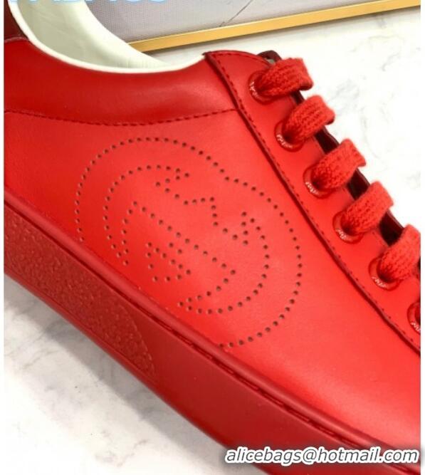 Charming Gucci Leather Ace Sneakers with Interlocking G 71419 Red/Burgundy 2020