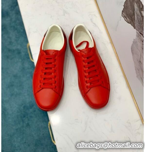 Charming Gucci Leather Ace Sneakers with Interlocking G 71419 Red/Burgundy 2020