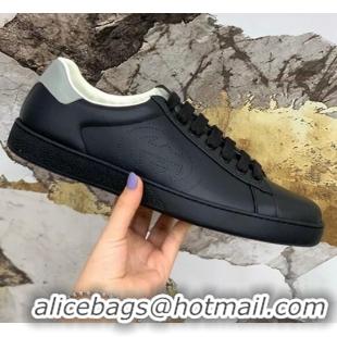 Stylish Gucci Leather Ace Sneakers with Interlocking G 71419 Black/Grey 2020