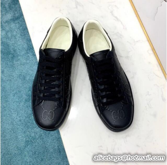 Good Quality Gucci GG Mesh Leather Ace Sneakers 71424 Black 2020