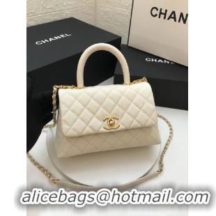 Top Quality Chanel Coco Lizard leather Top Handle Flap Shoulder Bag in Grained Calfskin A92991 All White