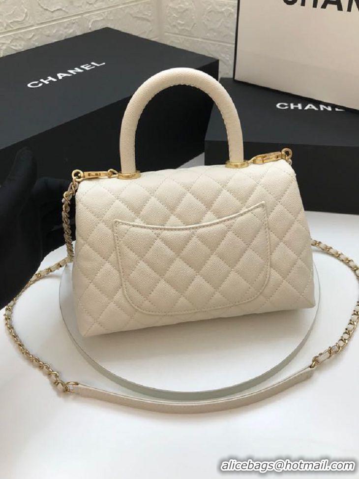 Top Quality Chanel Coco Lizard leather Top Handle Flap Shoulder Bag in Grained Calfskin A92991 All White