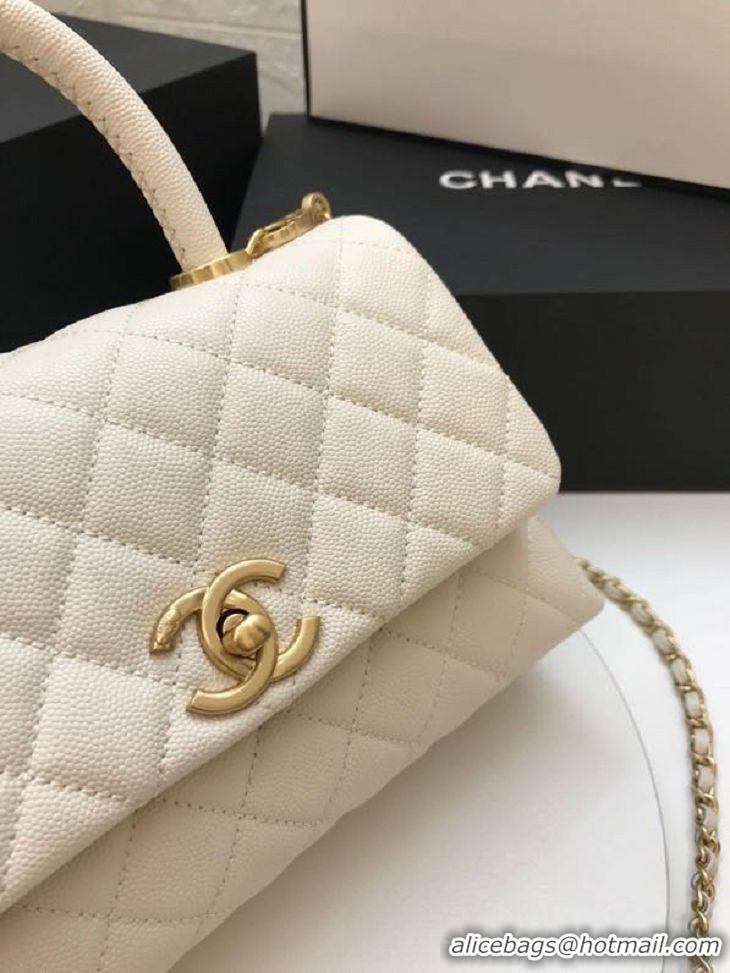 Top Quality Chanel Coco Lizard leather Top Handle Flap Shoulder Bag in Grained Calfskin A92991 All White