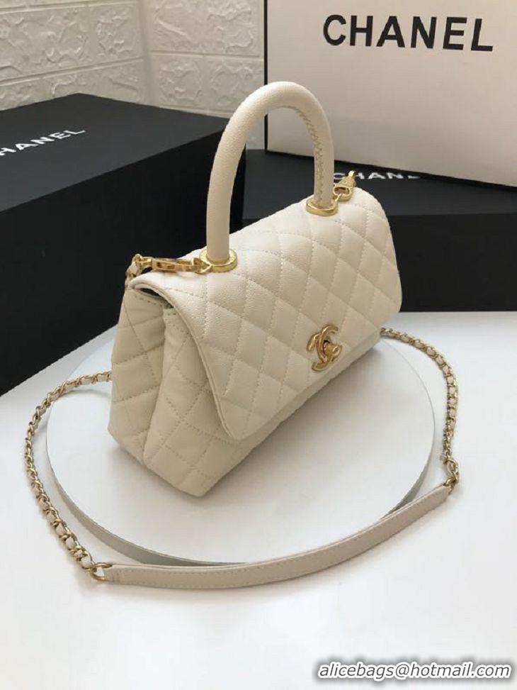 Top Quality Chanel Coco Lizard leather Top Handle Flap Shoulder Bag in Grained Calfskin A92991 All White