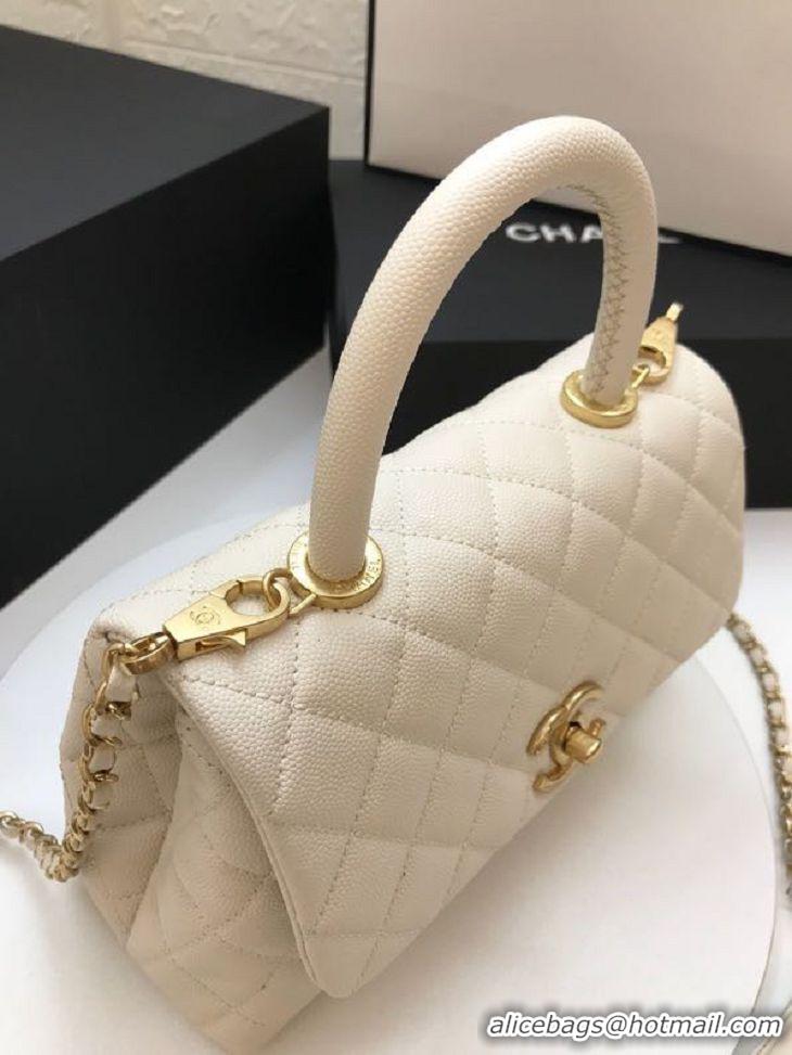 Top Quality Chanel Coco Lizard leather Top Handle Flap Shoulder Bag in Grained Calfskin A92991 All White