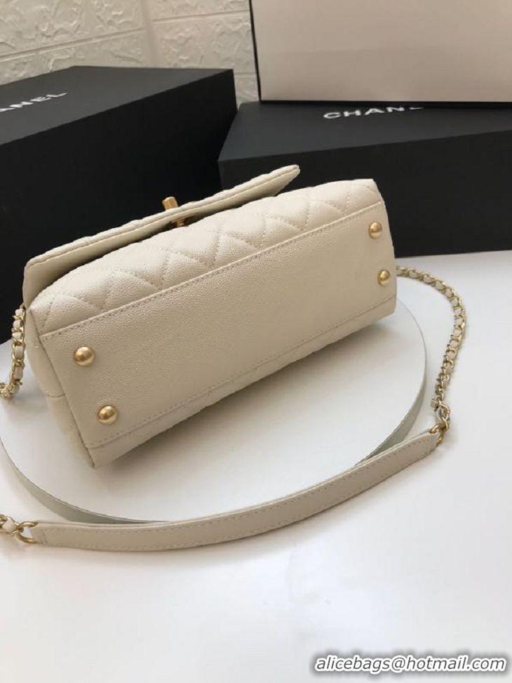 Top Quality Chanel Coco Lizard leather Top Handle Flap Shoulder Bag in Grained Calfskin A92991 All White