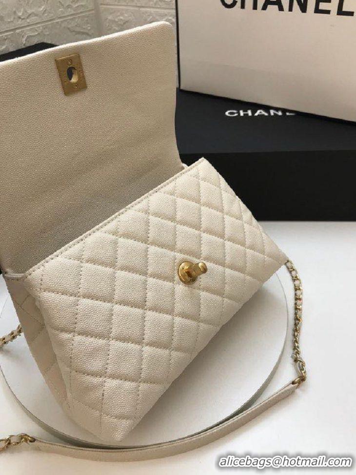 Top Quality Chanel Coco Lizard leather Top Handle Flap Shoulder Bag in Grained Calfskin A92991 All White