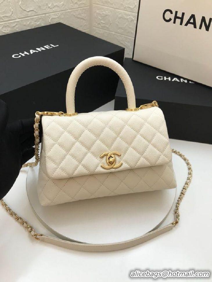 Top Quality Chanel Coco Lizard leather Top Handle Flap Shoulder Bag in Grained Calfskin A92991 All White