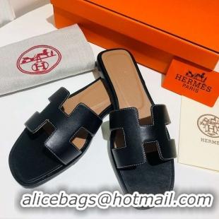 Top Design Hermes Oran Sandal in Original Leather H02156 Black