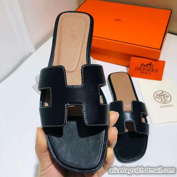 Top Design Hermes Oran Sandal in Original Leather H02156 Black