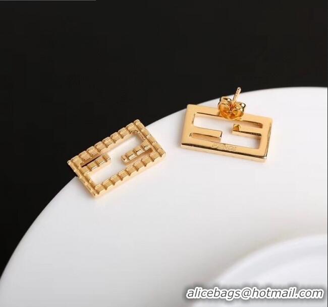 Good Quality Fendi Baguette FF Stud Earrings F2848 Gold 2020