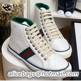 Best Grade Gucci Tennis 1977 High Top Sneakers in White GG Fabric 72012 2020